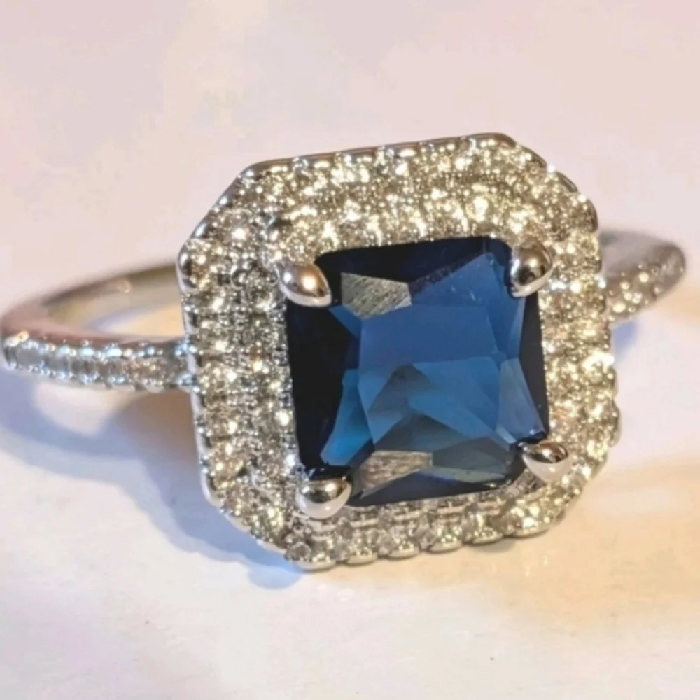 Elegant Blue and Silvery Women's Ring Sz 10